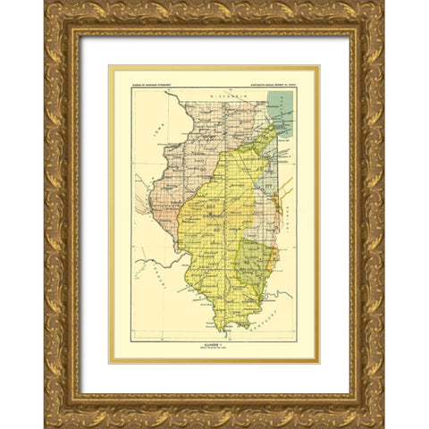 Illinois - Hoen 1896 Gold Ornate Wood Framed Art Print with Double Matting by Hoen