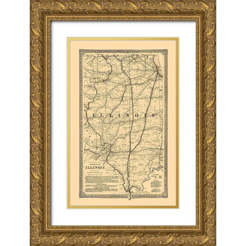 Illinois Railroads - Colton 1861  Gold Ornate Wood Framed Art Print with Double Matting by Colton