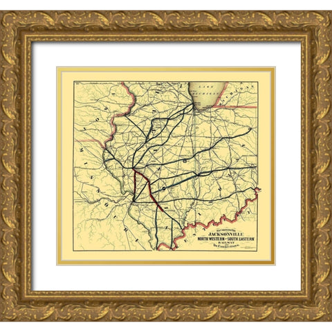 Jacksonville Northwestern, Southeastern 1850 Gold Ornate Wood Framed Art Print with Double Matting by Watson