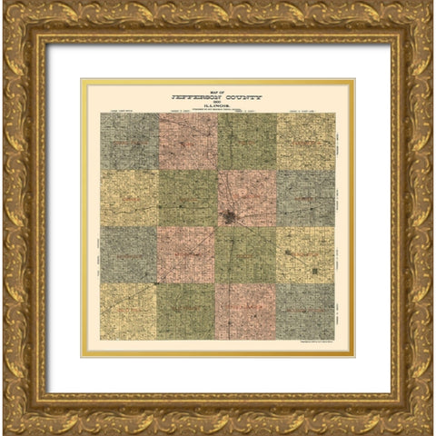 Jefferson County Illinois - Beauman 1900  Gold Ornate Wood Framed Art Print with Double Matting by Beauman