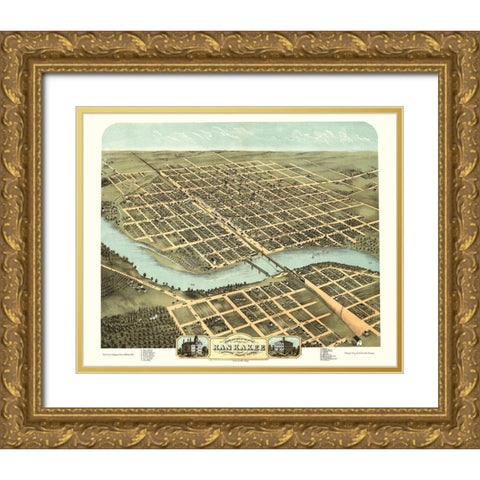 Kankakee Illinois - Ruger 1869 Gold Ornate Wood Framed Art Print with Double Matting by Ruger