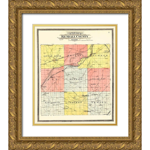 Kendall Illinois - Ogle 1903 Gold Ornate Wood Framed Art Print with Double Matting by Ogle
