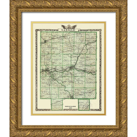 La Salle Illinois Landowner - Warner 1876 Gold Ornate Wood Framed Art Print with Double Matting by Warner