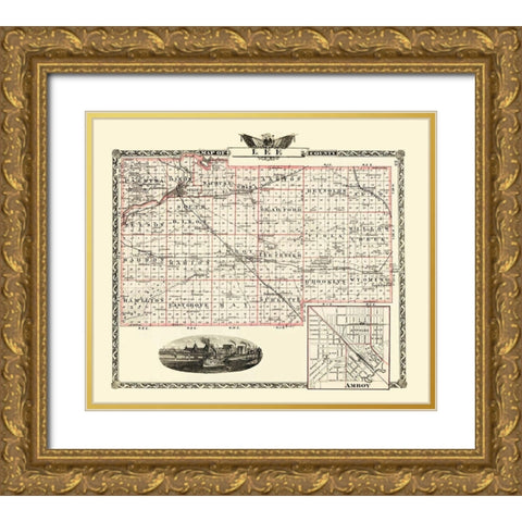 Lee Illinois Landowner - Warner 1870 Gold Ornate Wood Framed Art Print with Double Matting by Warner