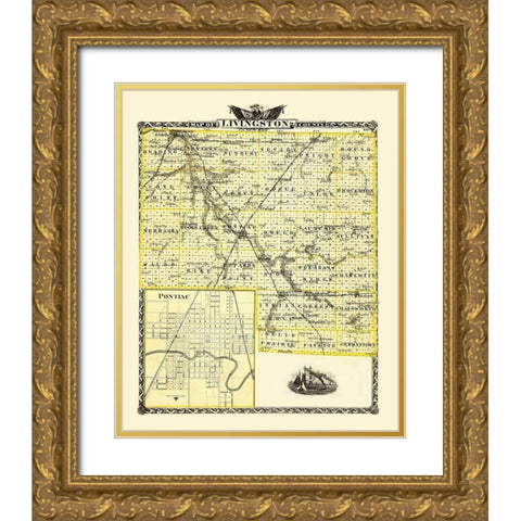 Livingston Illinois - Warner 1870 Gold Ornate Wood Framed Art Print with Double Matting by Warner