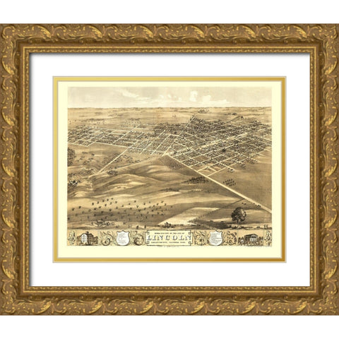 Lincoln Illinois - Ruger 1869 Gold Ornate Wood Framed Art Print with Double Matting by Ruger
