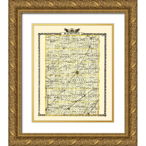 Macoupin Illinois Landowner - Warner 1870 Gold Ornate Wood Framed Art Print with Double Matting by Warner