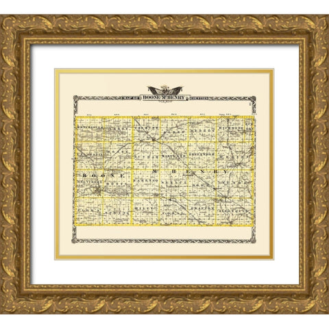 Mchenry Boone Illinois Landowner - Warner 1870 Gold Ornate Wood Framed Art Print with Double Matting by Warner