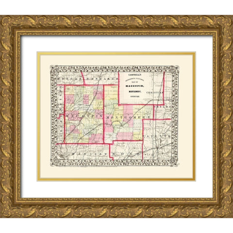 Montgomery  Macoupin Illinois - Campbell 1850 Gold Ornate Wood Framed Art Print with Double Matting by Campbell