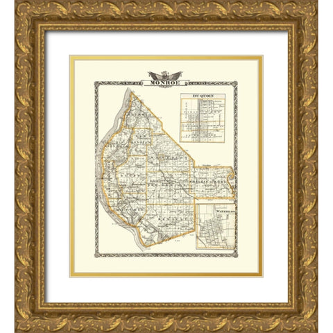Monroe Illinois Landowner - Warner 1876 Gold Ornate Wood Framed Art Print with Double Matting by Warner