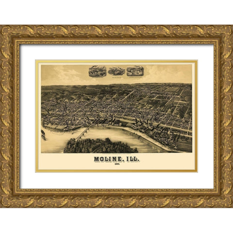 Moline Illinois - Wellge 1889 Gold Ornate Wood Framed Art Print with Double Matting by Wellge