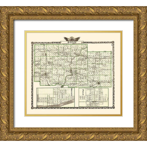 Ogle Illinois Landowner - Warner 1870 Gold Ornate Wood Framed Art Print with Double Matting by Warner