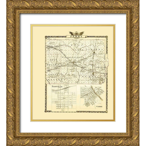 Perry Illinois Landowner - Warner 1876 Gold Ornate Wood Framed Art Print with Double Matting by Warner