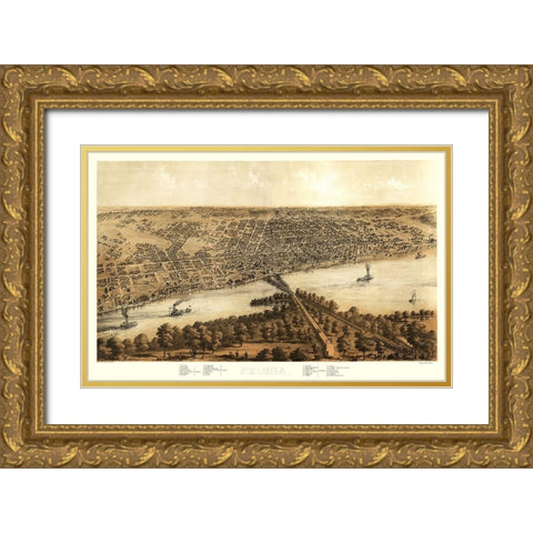 Peoria Illinois - Ruger 1867 Gold Ornate Wood Framed Art Print with Double Matting by Ruger