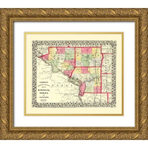 Randolph  Perry  Jackson Illinois - Campbell 1850 Gold Ornate Wood Framed Art Print with Double Matting by Campbell