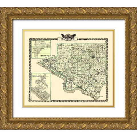 Randolph Illinois Landowner - Warner 1870 Gold Ornate Wood Framed Art Print with Double Matting by Warner