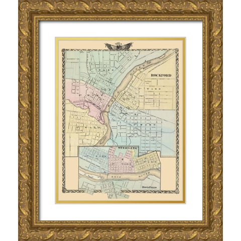 Rockford, Sterling, Rock Falls Illinois Gold Ornate Wood Framed Art Print with Double Matting by Warner