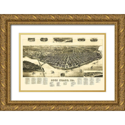 Rock Island Illinois - Wellge 1888 Gold Ornate Wood Framed Art Print with Double Matting by Wellge