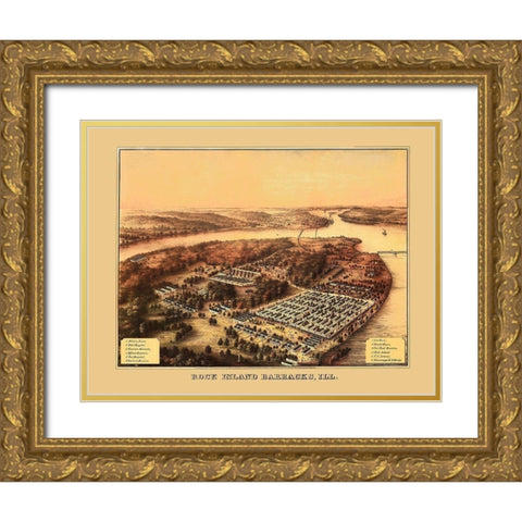 Rock Island Barracks Illinois - Speidel 1864 Gold Ornate Wood Framed Art Print with Double Matting by Speidel