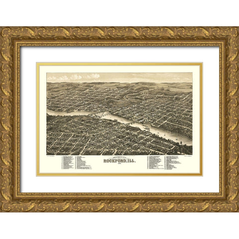 Rockford Illinois - Beck 1880 Gold Ornate Wood Framed Art Print with Double Matting by Beck
