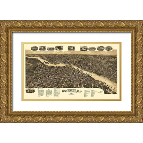Rockford Illinois - Beck 1891 Gold Ornate Wood Framed Art Print with Double Matting by Beck