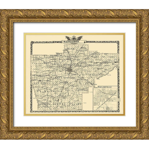 Sangamon Illinois Landowner - Warner 1876 Gold Ornate Wood Framed Art Print with Double Matting by Warner