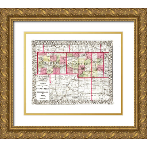 Stephenson  Winnebago  Boone Illinois Gold Ornate Wood Framed Art Print with Double Matting by Campbell