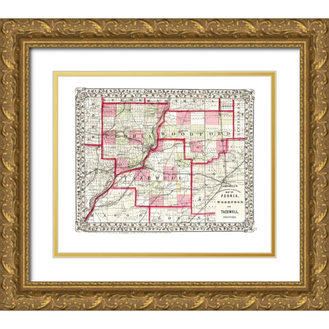 Peoria  Woodford  Tazewell Illinois - Campbell Gold Ornate Wood Framed Art Print with Double Matting by Campbell