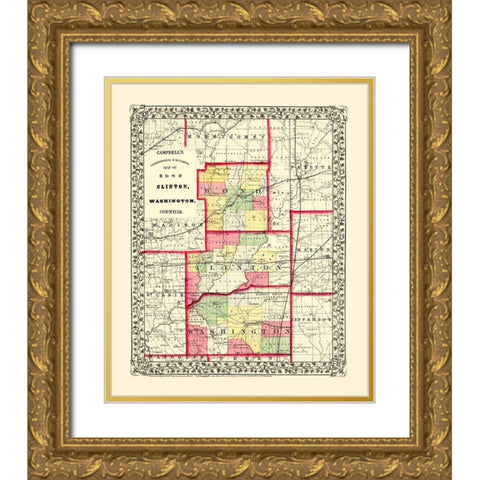 Washington  Bond  Clinton Illinois - Campbell 1850 Gold Ornate Wood Framed Art Print with Double Matting by Campbell