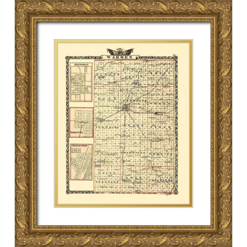 Warren Illinois Landowner - Warner 1870 Gold Ornate Wood Framed Art Print with Double Matting by Warner