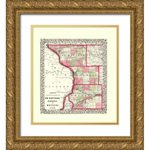 Whiteside  Jo Daviess  Carroll Illinois Gold Ornate Wood Framed Art Print with Double Matting by Campbell