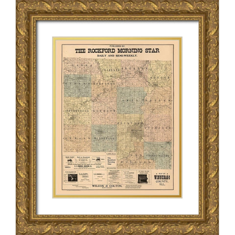 Winnebago County Illinois - Hixson 1902  Gold Ornate Wood Framed Art Print with Double Matting by Hixson