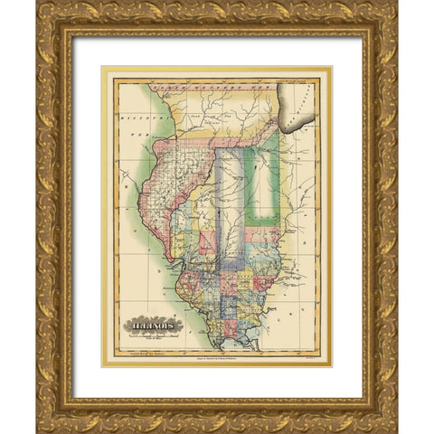 Illinois - Lucas 1823 Gold Ornate Wood Framed Art Print with Double Matting by Lucas