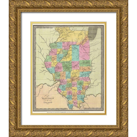 Illinois - Burr 1834 Gold Ornate Wood Framed Art Print with Double Matting by Burr