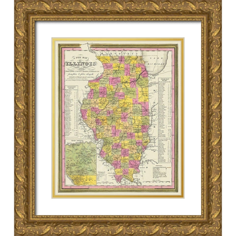 Illinois - Mitchell 1846 Gold Ornate Wood Framed Art Print with Double Matting by Mitchell