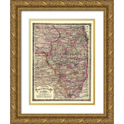 Illinois - Cram 1875 Gold Ornate Wood Framed Art Print with Double Matting by Cram