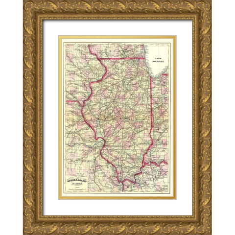 Illinois - Asher  1874 Gold Ornate Wood Framed Art Print with Double Matting by Asher
