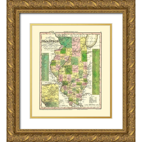 Stage, Steam Boat Routes - Tanner 1836 Gold Ornate Wood Framed Art Print with Double Matting by Tanner