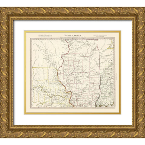 Illinois - Walker 1846 Gold Ornate Wood Framed Art Print with Double Matting by Walker
