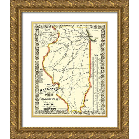 Illinois Railways - Cooke 1855 Gold Ornate Wood Framed Art Print with Double Matting by Cooke