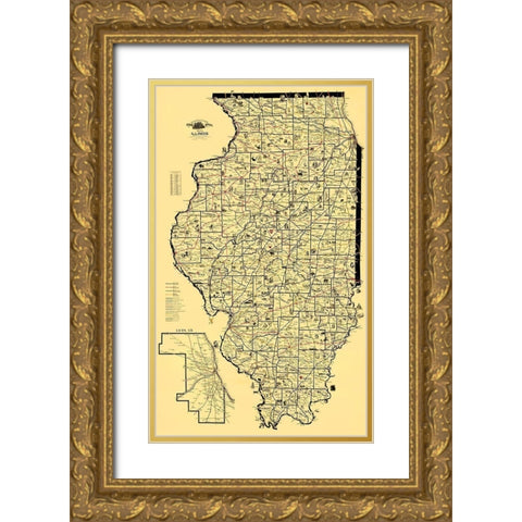 Railroad Routes - McEwen 1897 Gold Ornate Wood Framed Art Print with Double Matting by McEwen