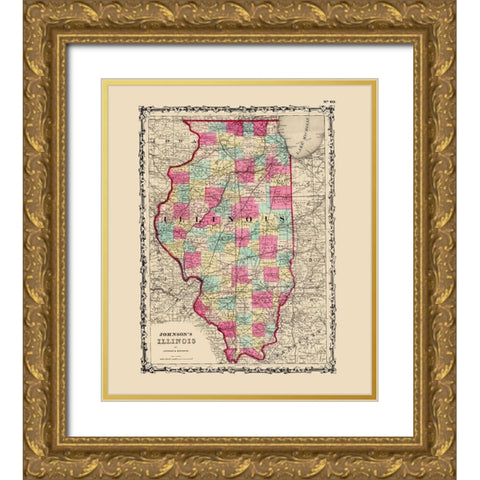 Illinois - Johnson 1860 Gold Ornate Wood Framed Art Print with Double Matting by Johnson