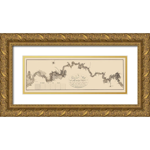 Ohio River Illinois - Collot 1796 Gold Ornate Wood Framed Art Print with Double Matting by Collot