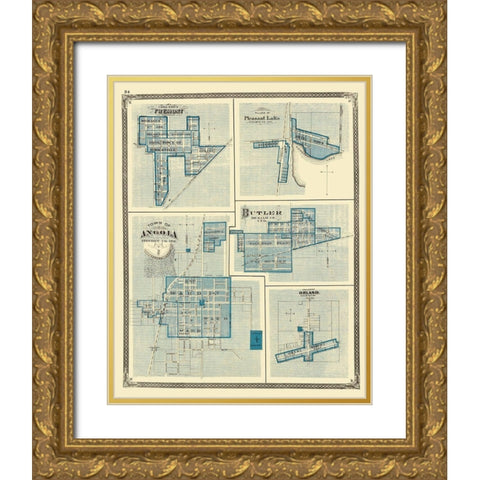 Angola, Fremont, Pleasant Lake, Butler, Orland Gold Ornate Wood Framed Art Print with Double Matting by Baskin