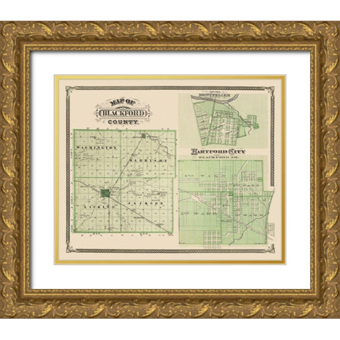 Blackford Indiana - Andreas 1876 Gold Ornate Wood Framed Art Print with Double Matting by Andreas