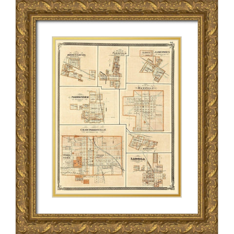 Brownsburg, Plainfield, Jamestown Indiana Gold Ornate Wood Framed Art Print with Double Matting by Baskin