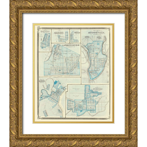Brookeville, Rushville, Aurora, Lawrenceburgh Gold Ornate Wood Framed Art Print with Double Matting by Baskin