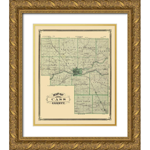 Cass Indiana Landowner - Andreas 1876 Gold Ornate Wood Framed Art Print with Double Matting by Andreas