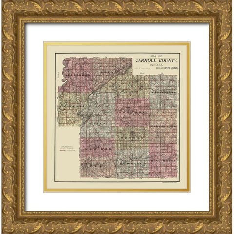 Carroll County Indiana - Landis 1898  Gold Ornate Wood Framed Art Print with Double Matting by Landis