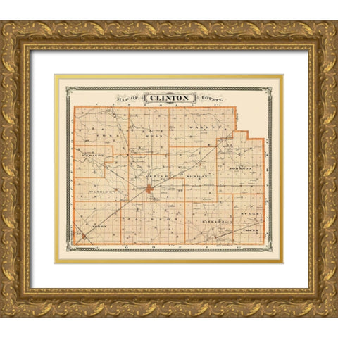 Clinton Indiana Landowner - Andreas 1876 Gold Ornate Wood Framed Art Print with Double Matting by Andreas